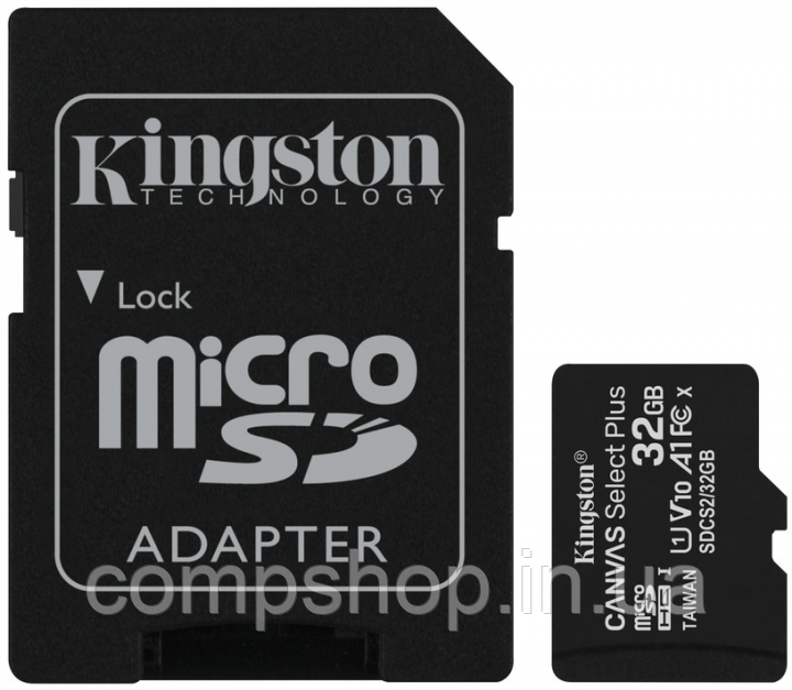Карта пам'яті microSD 32GB Kingston Canvas Select Plus Class 10 UHS-I U1 V10 A1 + SD-адаптер (код 110175)