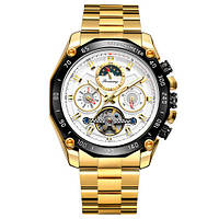 Классические механические мужские наручные часы Forsining 6913 Gold-Black-White