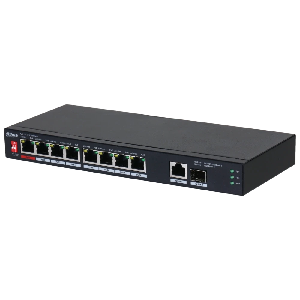 DH-PFS3110-8ET1GT1GF-96 10-портовий некерований настільний комутатор з 8-портовим PoE