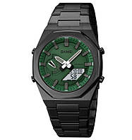 Мужские классические часы Skmei 1816BKGNWT Black-Green-White стальные наручные кварцевые с хронографом