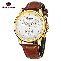 Классические механические мужские наручные часы Forsining 6916 Gold-White