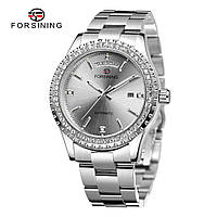 Классические механические мужские наручные часы Forsining 6919 Silver-Silver