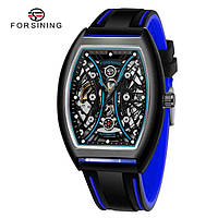 Классические механические мужские наручные часы Forsining 8252 All Black-Blue