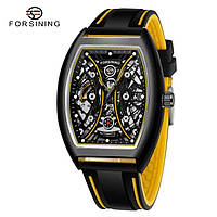 Классические механические мужские наручные часы Forsining 8252 All Black-Yellow