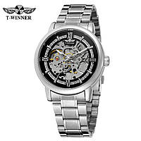 Классические механические мужские наручные часы Forsining 8173 Silver-Black Steel