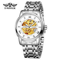 Класичний механічний чоловічий наручний годинник Forsining 8099 Black-Gold-Black