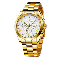 Классические механические мужские наручные часы Forsining S899 Gold-White