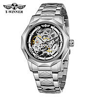 Классические механические мужские наручные часы Forsining 8249 Silver Black