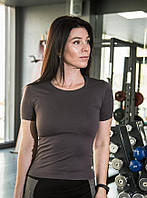 Женская эластичная футболка топ спорт фитнес танцы молочный XS/S Серый, 40