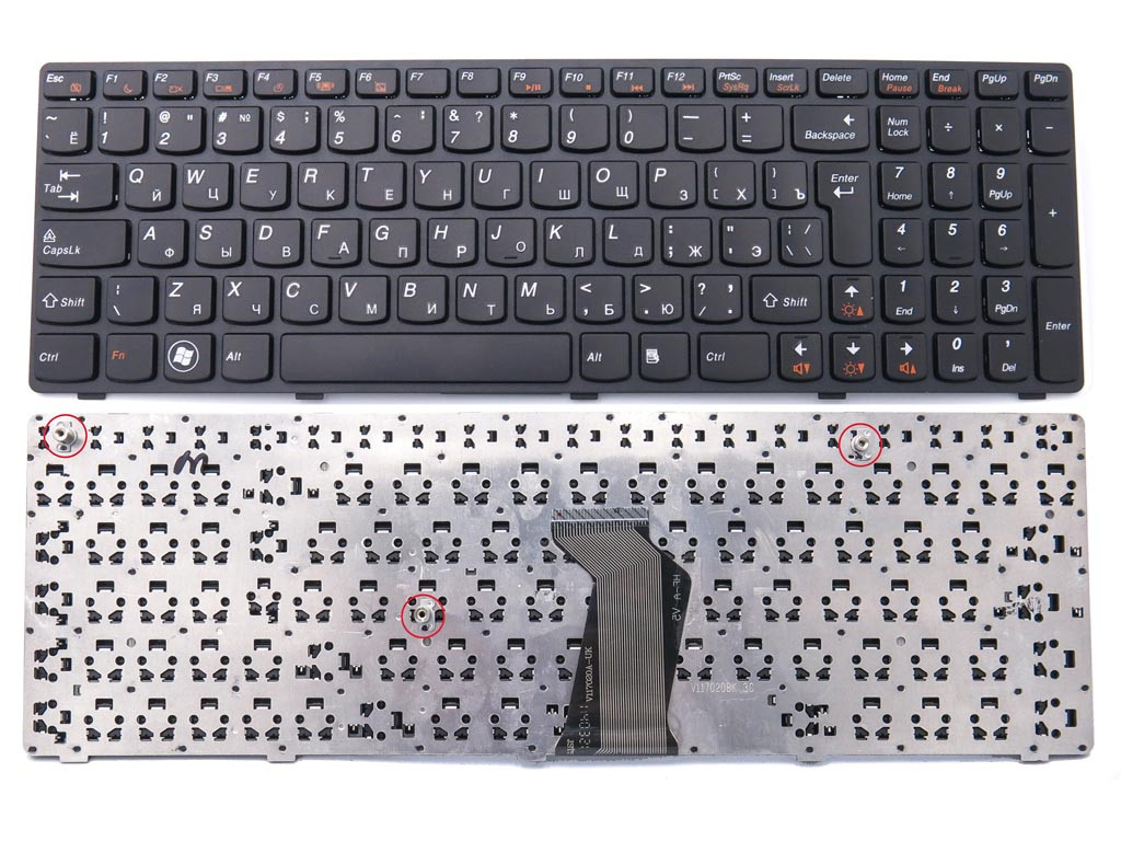 Клавіатура для Lenovo IdeaPad V570, B570, B575, V580, B580, B590, V590, Z570, Z575 (RU Black, Чорна рамка).
