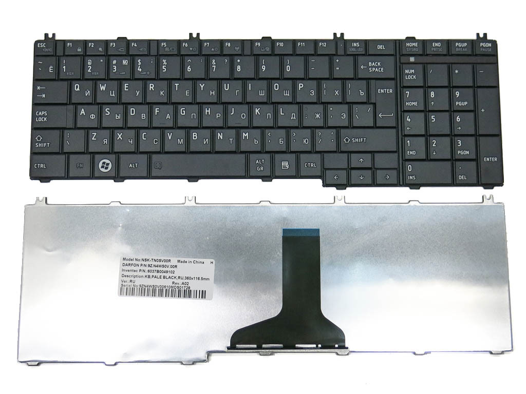 Клавіатура для Toshiba Satellite C650, C655, C660, C665, C670, L650, L655, L670, L750, L755 (Black матова).