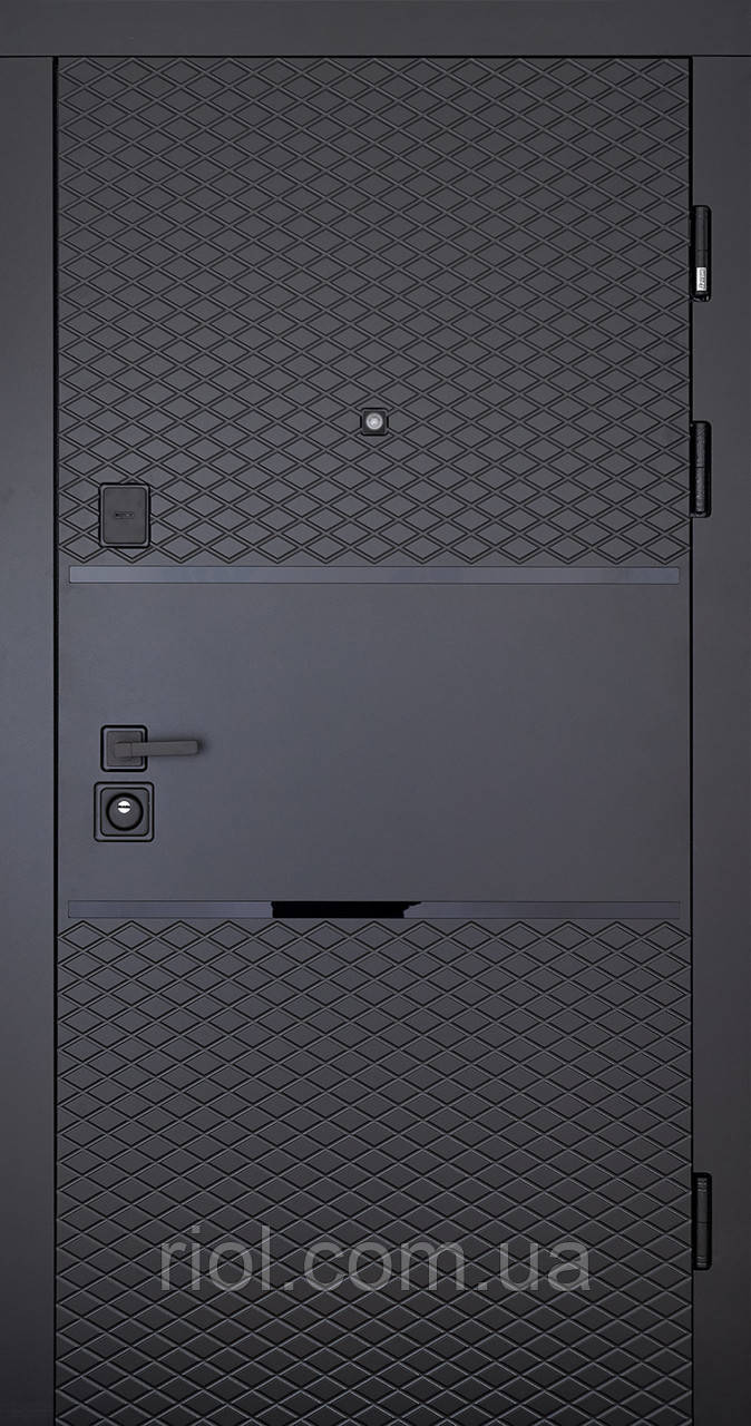 Вхідні двері модель Loriana (колір Чорна шагрень+білий) комплектація Megapolis MG3, фото 1