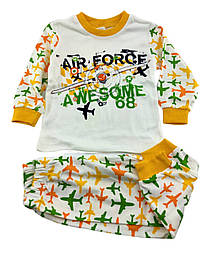 Піжама дитяча 1, 2 роки Туреччина бавовна з довгими рукавами та принтом біла (ПЖ28)