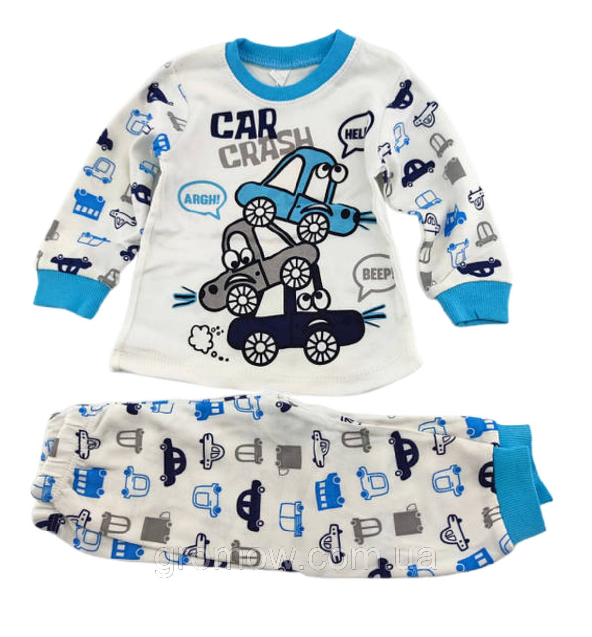 Піжама дитяча 1, 2 роки Туреччина бавовна з довгими рукавами для хлопчика біла (ПЖМ9), фото 1