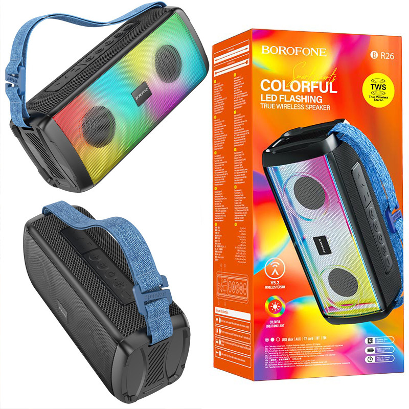 Портативна бездротова колонка Bluetooth Original Borofone BR26 Daring, Блютуз колонка з підсвічуванням, Чорний
