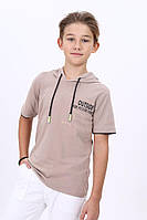 Бежевая футболка для мальчика 140-164 см с капюшоном Турция