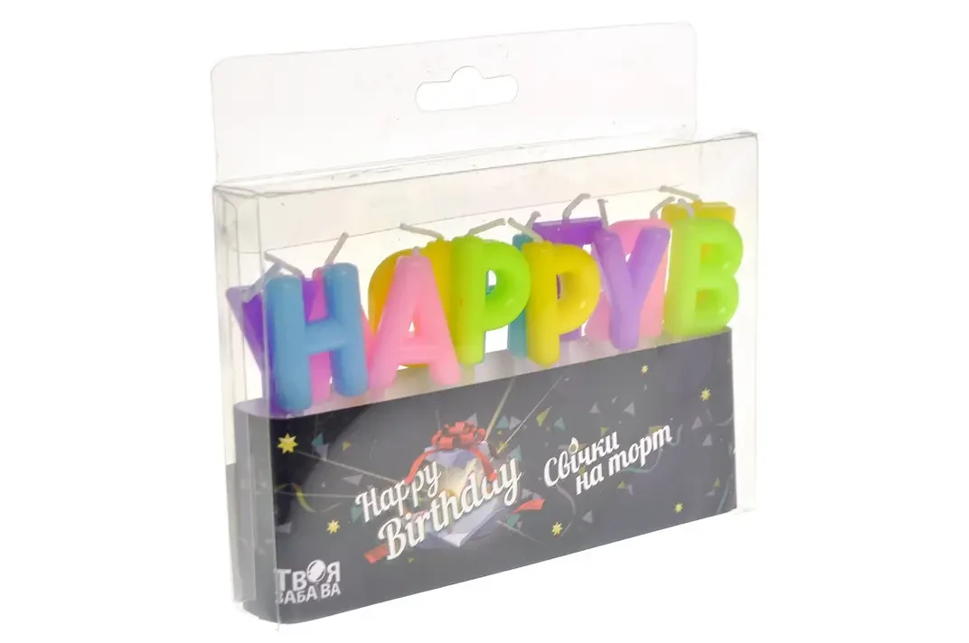 Свічки до торту "Happy Birthday" різнокольорові