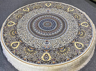 Килим шовковий круглий Мехрабе Сефід 150х150 см білий із візерунками