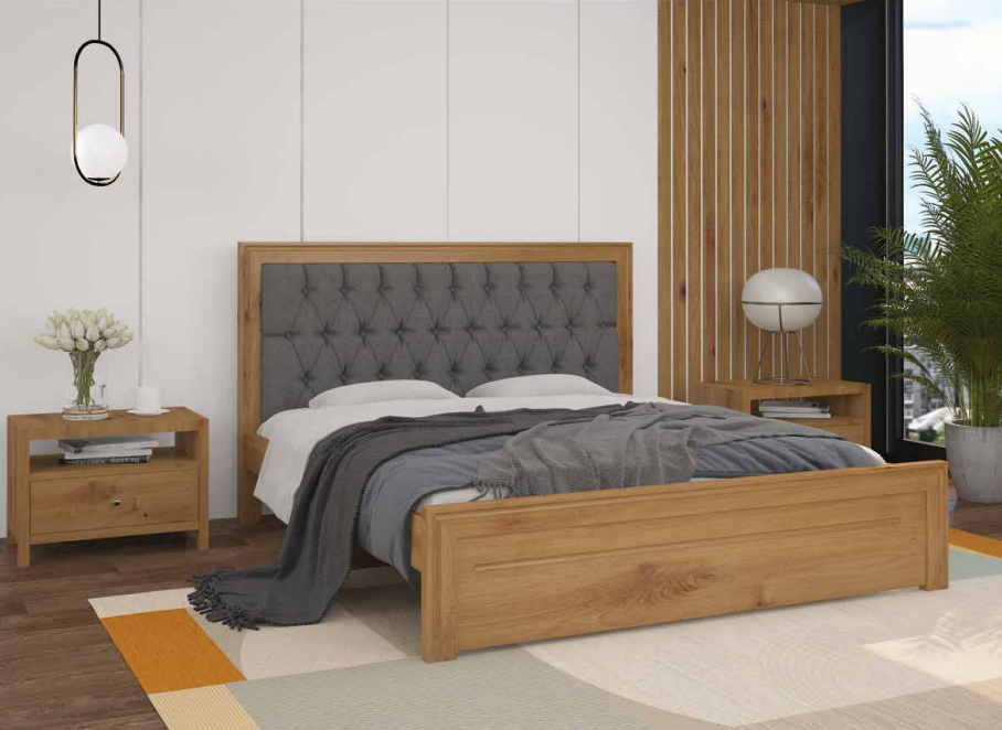 Ліжко двоспальне дерев'яне "Торонто" з м'яким узголів'ям