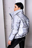 Женская светоотражающая серая куртка, воротник стойка, демисезонная, куртка рефлективная Размер L