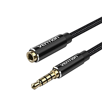 Аудио кабель Vention Стерео удлинитель TRRS 3,5 мм на 3,5 мм mini jack позолоченные разъемы 24K 3 м Черный
