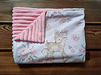 Детский плед из польского хлопка и мягкого плюша для дома, прогулок, в коляску, в кроватку BST Розовый