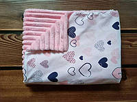 Детский плед из польского хлопка и мягкого плюша для дома, прогулок, в коляску, в кроватку BST Розовый+Белый