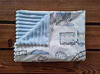 Детский плед из польского хлопка и мягкого плюша для дома, прогулок, в коляску, в кроватку BST Голубой+Белый