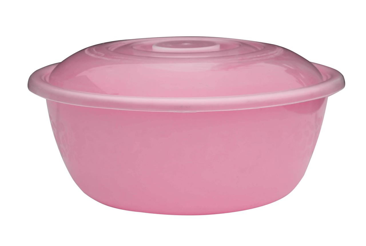Миска пластикова Ягідка 6 літрів з кришкою рожева Ø 30 см h=12.5 см (ПолімерАгро)