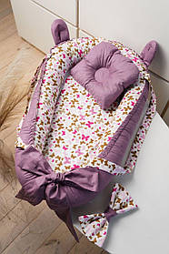 Кокон - гніздечко для новонароджених зі знімним дном, ручками та подушечкою 90 см * 65 см BST Бузковий