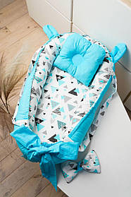 Кокон - гніздечко для новонароджених зі знімним дном, ручками та подушечкою 90 см * 65 см BST Блакитний