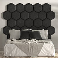 Декоративная мягкая бархатная панель сота модульное мягкое изголовье кровати 40х34.5х5см Черный