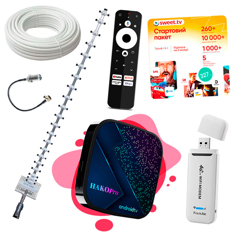 Смарт ТВ приставка + 4G Wi-Fi модем + Антена (21 ДБ)