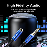 Аудіо кабель Vention Стерео подовжувач TRRS 3,5 мм на 3,5 мм mini jack позолочені роз'єми з підтримкою мікрофона 24K 1.5 м Чорний, фото 2