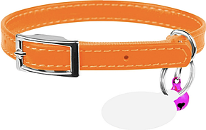 Нашийник шкіряний для котів і кішок Collar WAUDOG Glamour з QR паспортом, Ширина 9 мм, Довжина 17-20 см Оранжевий, фото 1
