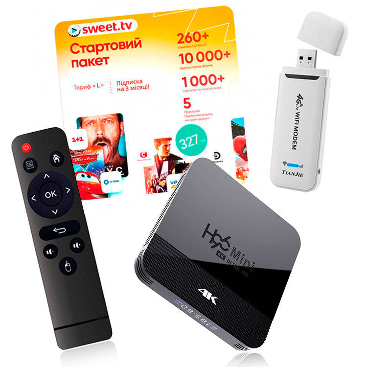 Смарт ТВ приставка H96 MINI H8 (2/16Gb) Android 9.0 + 4G Wi-Fi модем, фото 1