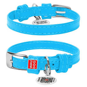 Нашийник шкіряний для собак WAUDOG Glamour без прикрас (довжина 27-36 см, ширина — 15 мм) Блакитний