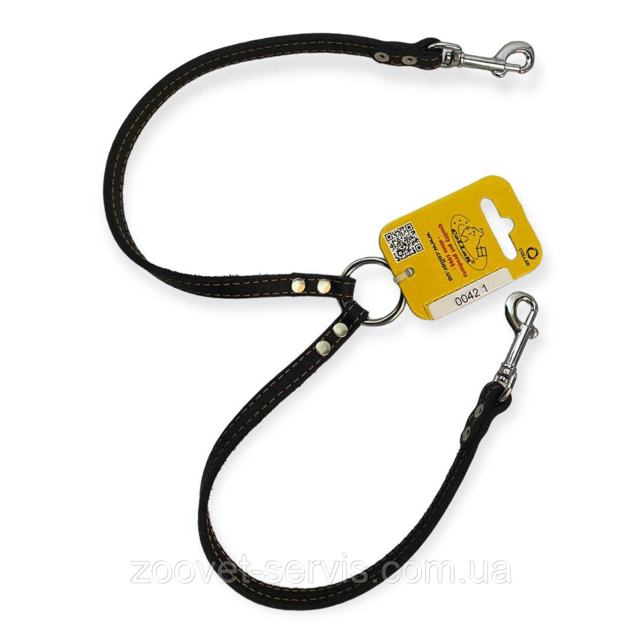 Повідець-роздвоювач шкіряний для двох собак Collar, чорний 10 мм х 40 см