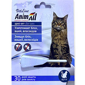 Краплі AnimAll від бліх та кліщів для котів (від 4 кг) піпетка 1,0 мл