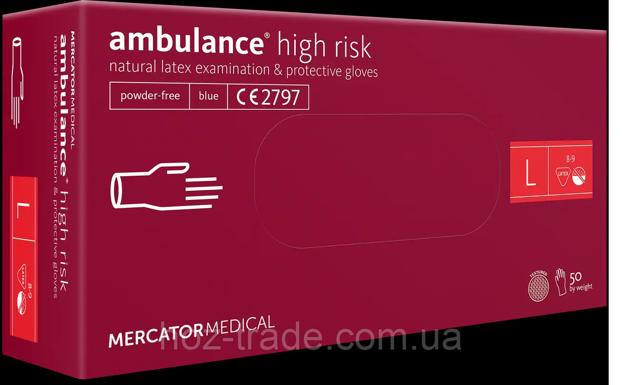 Рукавички гумові Амбуланс Ambulance High risk L 8-9 25 пар