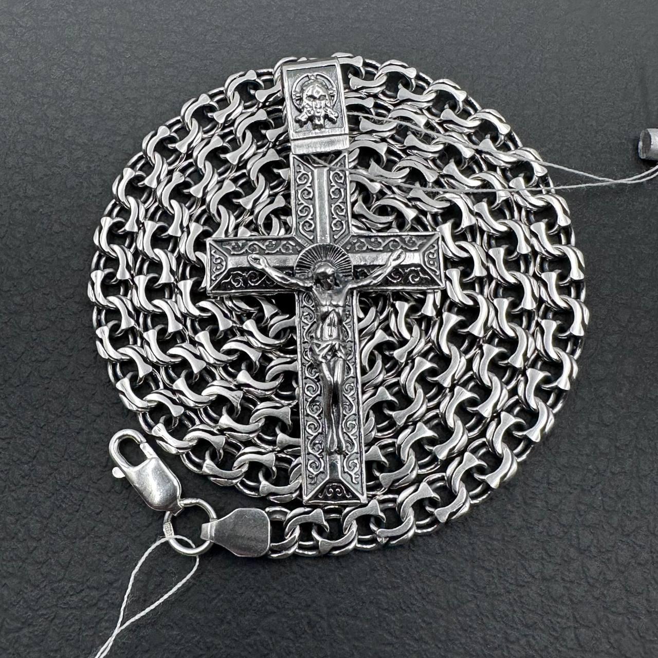 Комплект срібний чорнений ланцюжок бісмарк з хрестиком 925 проба, фото 1