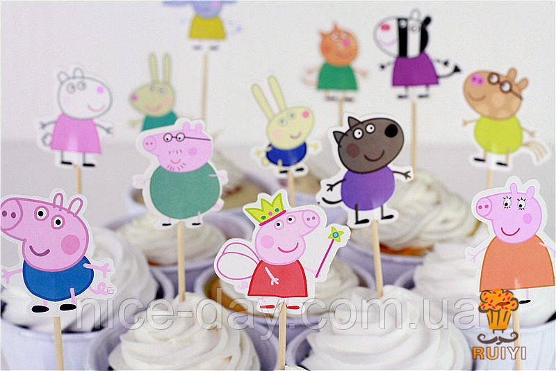 Свинка Пеппа Peppa pig топер на кекскейки 24 шт. набір, фото 1