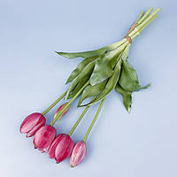 Тюльпаны искусственные гелевые, розовые, букет 5 шт., 40 см