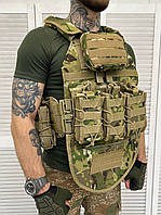 Тактический разгрузочный жилет с напашником и рюкзаком мультикам , военная плитоноска с подсумками