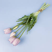 Тюльпаны искусственные гелевые, светло-розовые, букет 5 шт., 40 см