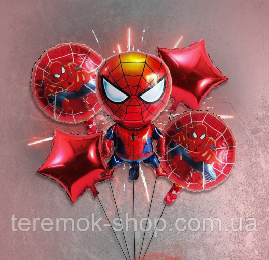 Фольговані кулі Людина павук спайдермен  на червоному набір надувних куль 5 шт