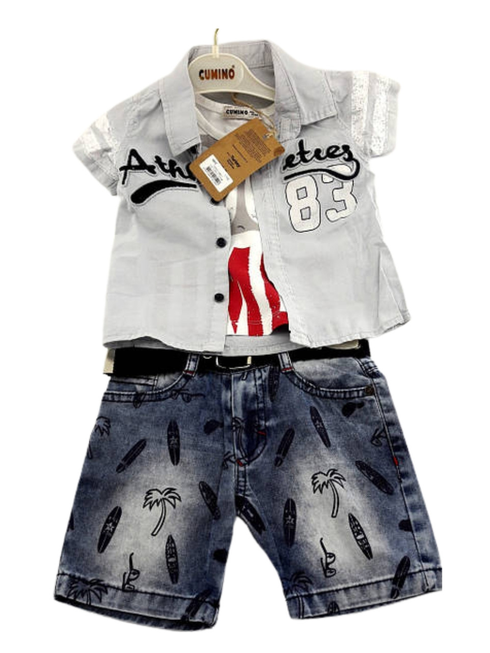 Дитячі костюми 1, 2 роки Туреччина літній із шортами джинсовий для хлопчиків сірий (КД21)