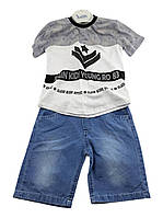 Детские костюмы 1, 2, 3 года Турция летний с шортами для мальчиков серый (КД25)