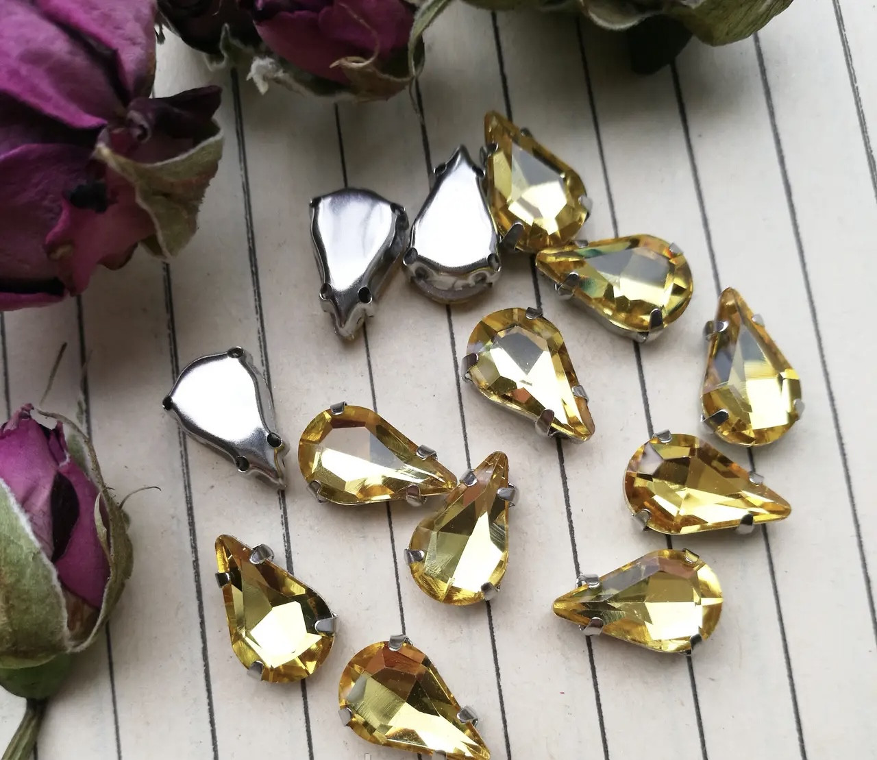 Стрази грановані блискучі Крапля в оправі жовті 8х13 мм (за 1 шт), фото 1