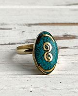 Этническое тибетское кольцо с эмалью из каменной крошки